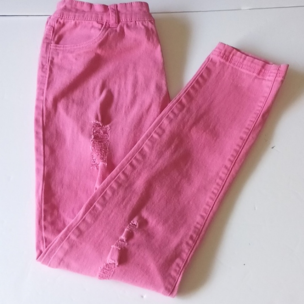 DREAMSTAR Distressed Girl's Jeans Pink Plus Size 16